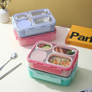 Boîte à lunch bento pour enfant à 4 compartiments, 800 ml, en acier inoxydable 304, étanche, chauffable, bol de 150 ml, mignon, style américain, pour nouveau-né - Product Image 4