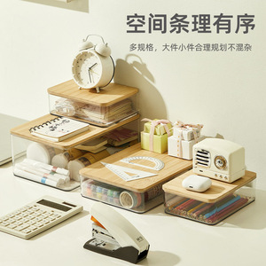 Desktop Bamboo <b>Lid</b> <b>Storage</b> Box Rectangle Stackable With <b>Lid</b> For Cosmetics Jewelry Books Snacks Household Organizer - Product Image 5
