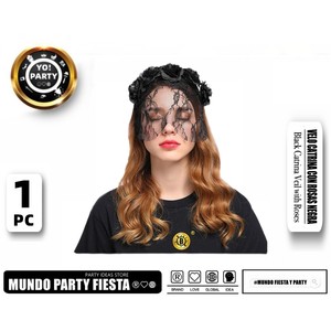 Diadema del Día DE LOS Muertos con velo negro y circuitos integrados de flores negras Categoría de producto Modelo #81636 - Product Image 1