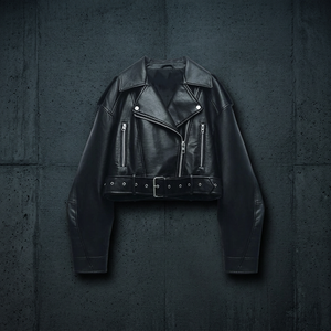 Custom High Quality Eco-Friendly Synthetic Leather Beaded Jacket Women Retro Moto Biker Coat Vintage Loose Fit Cropped Design - Product Image 3