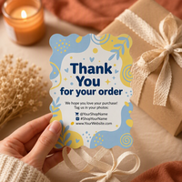 Cartes de remerciement personnalisées à bords ondulés pour petites entreprises, inserts d'emballage e-commerce, commande en gros OEM, design découpé coloré