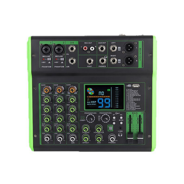 Large Screen Professional 4-Channel Mini Audio Mixer With DSP Effects USB Interface for Mobile Phone PC Live Streaming Podcast