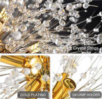 Lustre en cristal LED doré JACKSUN, grand modèle, pissenlit, 16 lumières, luminaire suspendu en forme de feux d'artifice pour couloir, salon, chambre à coucher