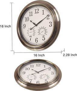 Grande Horloge Murale Antique Rétro Ronde en Métal Silencieuse Vintage Étanche Horloge Murale Extérieure avec Température et Humidité - Product Image 3
