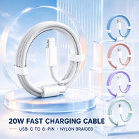 Câble de données tressé en nylon écologique 20W Type-C vers 8 broches pour charge rapide iOS et Power Bank, multicolore, logo personnalisé