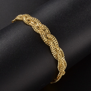 Pulsera Jubilee en oro de 18 quilates antideslustre, cadena plana tejida multicapa, pulseras de pareja hechas a mano. - Product Image 5