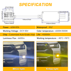 Paquete de 2 Bombillas LED de Alta Potencia para Faros Antiniebla de Automóvil L1B 60 Watts/Bombilla 13200LM Luz Blanca/Amarilla Ámbar para Toyota <span class=keywords><strong>Corolla</strong></span> Prius NOAH - Product Image 5