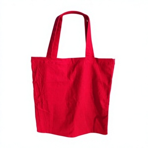 Whole Sale Solid <b>Red</b> Color Cotton Tote <b>Bag</b> Lightweight Durable Summer Vintage Beach Travel Shopping Shoulder Casual Eco - Product Image 1