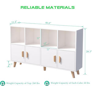 Estantería Cubby de Madera con <span class=keywords><strong>8</strong></span> Cubos, de Pie, con <span class=keywords><strong>Patas</strong></span> de Madera de 2 Niveles, Moderna, para Oficina en Casa, Almacenamiento Bajo, Blanco Cálido - Product Image 6