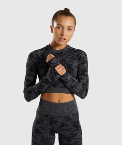 Yoga <span class=keywords><strong>Gym</strong></span> Wear Camo Seamless Leggings <span class=keywords><strong>Top</strong></span> de <span class=keywords><strong>manga</strong></span> <span class=keywords><strong>larga</strong></span> con agujero Back Set para mujeres - Product Image 5
