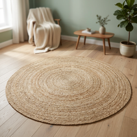 Tapis en jute tissé à la main 5 pieds, fil naturel, beige rustique vintage, tressé, réversible, écologique, adapté aux animaux domestiques, style bohème, doux, à poils moyens