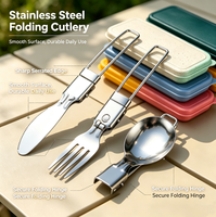 Ensemble de couverts pliables portables en acier inoxydable de haute qualité – Couteau, fourchette, cuillère pour camping, bureau, étudiant, voyage, mariage