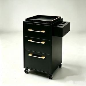 Chariot de Salon Mobile à 3 Tiroirs avec Poignée Dorée, Support pour Sèche-Cheveux, Chariot de Beauté à Roulettes Pivotantes pour Salon de Coiffure (Vente en Gros) - Product Image 3