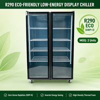 Réfrigérateur commercial à double porte vitrée pour boissons, avec ventilateur de refroidissement, vitrine verticale pour boissons avec éclairage LED pour supermarché