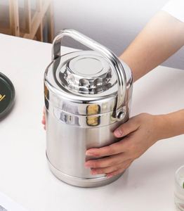 Double Wall Vacuum Insulated Stainless Steel <b>Lunch</b> Bucket With 2 Compartment Inner Bowls, Portable Handheld Leakproof Thermal - Product Image 6