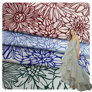 Fabric supplier multi colors polyester 3D sunflowers design jacquard brocade fabric for women dress