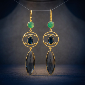 Pendientes Étnicos con Piedras Preciosas de Iolita Verde Hidro, Aleación de Metal Precioso, Chapados en Oro, Hechos a Mano, Regalo - Product Image 3