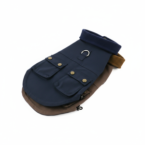 Vintage winddichte hondenjas met corduroy kraag, zak & riemlus - Retro buitenjas voor huisdieren - Product Image 4