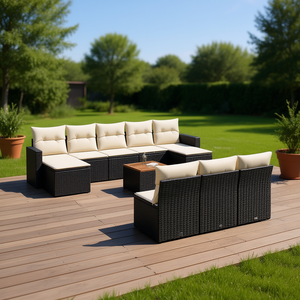 Conjunto de Sofás Modulares de Ratán Negro para Jardín, Muebles de Patio para Exteriores, Capacidad para 10 Personas, Diseño Moderno y Contemporáneo - Product Image 2