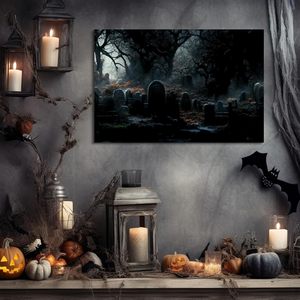 Looife Halloween Toile Mur Art 32x24 pouces <span class=keywords><strong>Horreur</strong></span> Halloween Spooky Cimetière <span class=keywords><strong>Affiche</strong></span> Spooky Photos <span class=keywords><strong>D</strong></span>écorations Murales pour Chambre - Product Image 2