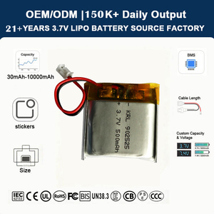 Bateria de lítio recarregável KRL 902525 500mAh 3.7v, células Lipo para relógios inteligentes e dispositivos médicos, 500 ciclos. - Product Image 1