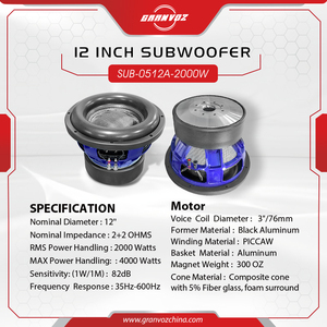 GRANVOZ Livraison Rapide Subwoofer 12 pouces 2000W avec panier en aluminium 300 oz 3" BAVC 2+2 Ohm/4+4 Ohm pour système audio automobile pour voitures et fourgonnettes - Product Image 5