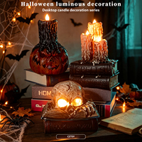 Bougie chandelier citrouille-tête de morte pour Halloween, Ornement chandelier citrouille-livre lumineux, Décoration pour maison hantée et pièce secrète