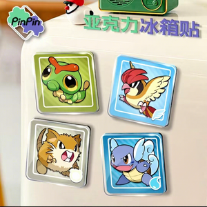 DM Wholesale Pokémon Gen 1 Aimant de réfrigérateur en acrylique holographique laser 3mm d'épaisseur carré 50mm autocollant dessin animé décoration maison cadeau - Product Image 2