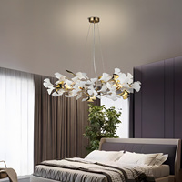 Lustre moderne au design floral en céramique dorée et blanche pour salon, chambre à coucher, gazebo, salle à manger, lustre en laiton