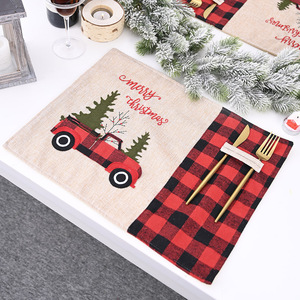 Christmas home decorations, <b>red</b> and black checkered <b>placemats</b>, cartoon tablecloths, table mats, home dining table decorations, - Product Image 1