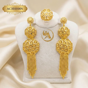 Nigerian <b>Bridal</b> Jewelry 14K Gold Plated Brass Stud Earrings Cute Flower Shape Tassel Earrings - Product Image 1