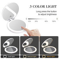 Miroir de poche LED POWERME 1X 10X grossissement avec étiquetage en moule, miroir compact avec lumière