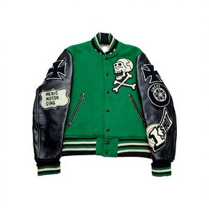 Jaket Balap Kulit Vintage Kustom Berkualitas Tinggi dengan Patch Bordir Jaket Motor Kartu Pria - Product Image 1