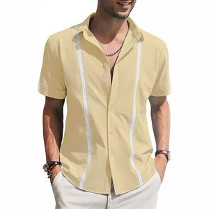 Camicia Estiva da Uomo in Lino con Design Cubano Shagua <span class=keywords><strong>Abella</strong></span>, Maniche Corte a Blocchi di Colore, Stile Casual con Colletto per Primavera - Product Image 3