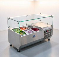 Table de préparation professionnelle pour pizzas avec rails réfrigérés pour garnitures et station de refroidissement pour condiments, idéale pour les supermarchés commerciaux
