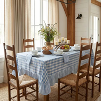 Nappe en lin bleu ciel à volants, faite à la main, style moderne |   Grand tissu de table solide en lin pour mariage, fête et cadeau