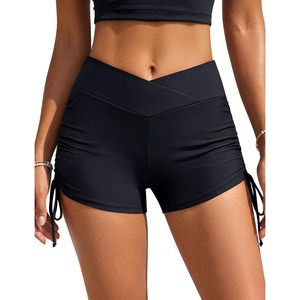FOXA Shorts de baño para mujer con cintura en V cruzada y cordón lateral, pantalones cortos de secado rápido - Product Image 1
