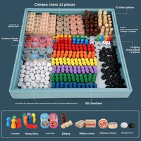 Jeu de société multifonctionnel en bois pour enfants : Dames, Jeu d'échecs volant, Backgammon, Nine-In-A-Row - Cadeau pour enfants
