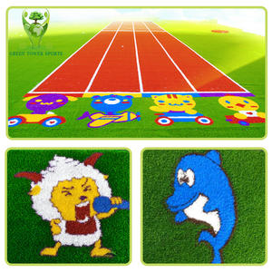 Tapis <span class=keywords><strong>synthétique</strong></span> pour terrain de sport, surface de jeu extérieure, gazon artificiel personnalisé avec motifs, pour la maternelle, piste de course arc-en-ciel, terrain de football - Product Image 3
