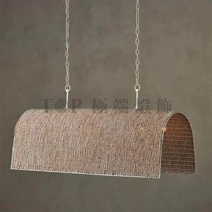 Lustre Arqué en Bois Perlé Tressé à la Main, Long, E27, à Six Têtes, Luminaire Décoratif pour Restaurants - Product Image 3