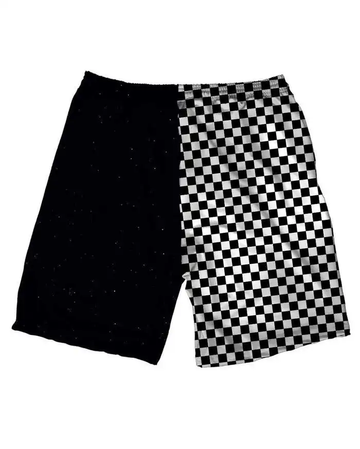 custom fashion mens logo plaid Print direct spray embroidery Black patchwork 3D prismatic digital printing pattern shorts