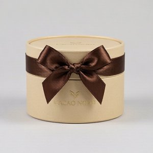 Luxury Ribbon Bow Rigid Cardboard Round Cylinder <b>Box</b> for Gourmet Chocolate Truffles Confectionery Packaging Custom Logo - Product Image 1