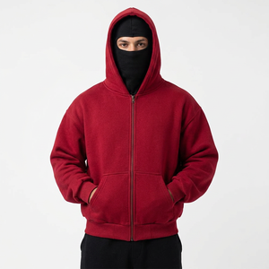 Sudadera con capucha doble bordada con logotipo personalizado, talla grande, con cremallera completa y máscara de esquí tipo ninja, 100% algodón, para hombre, estilo gangster. - Product Image 1