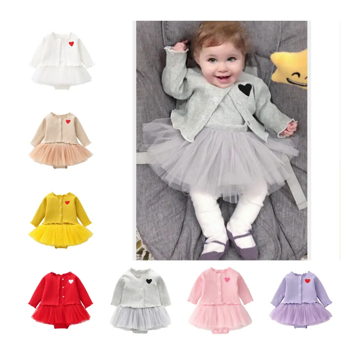 Plain Color Ruffled Sleeveless Baby Girls Romper Dress Knitwear Cardigan Suit Soft Cute Embroidery Infants Toddlers Clothing Set