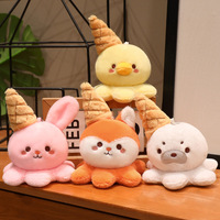 Porte-clés en peluche en forme de cônes de crème glacée, lapin, renard, phoque, canard, mini animaux en peluche de dessin animé, pendentifs adorables pour enfants