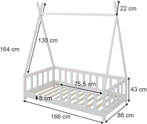 <span class=keywords><strong>Letto</strong></span> Moderno Bianco per Bambini Misura Completa 80 X 160 cm in Legno Massello con <span class=keywords><strong>Protezione</strong></span> Anticaduta - Product Image 6