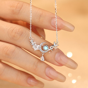Collar con Colgante de Estrella y Luna de Plata de Ley S925, con Circonita Cúbica Glamorosa, Elegante, para Mujer, para Bodas y Fiestas, Joyería Fina - Product Image 5