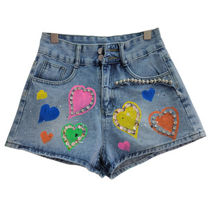 <span class=keywords><strong>Shorts</strong></span> in Denim Estivi Personalizzabili con Perline a Diamante e Vita Alta per Ragazze dai 2 ai 14 Anni - Product Image 1