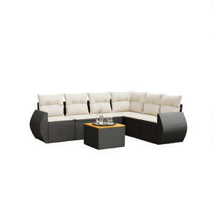 Ensemble de canapés de jardin modulaires en rotin PE noir, meubles d'extérieur élégants, coussins en mousse haute densité - Product Image 1