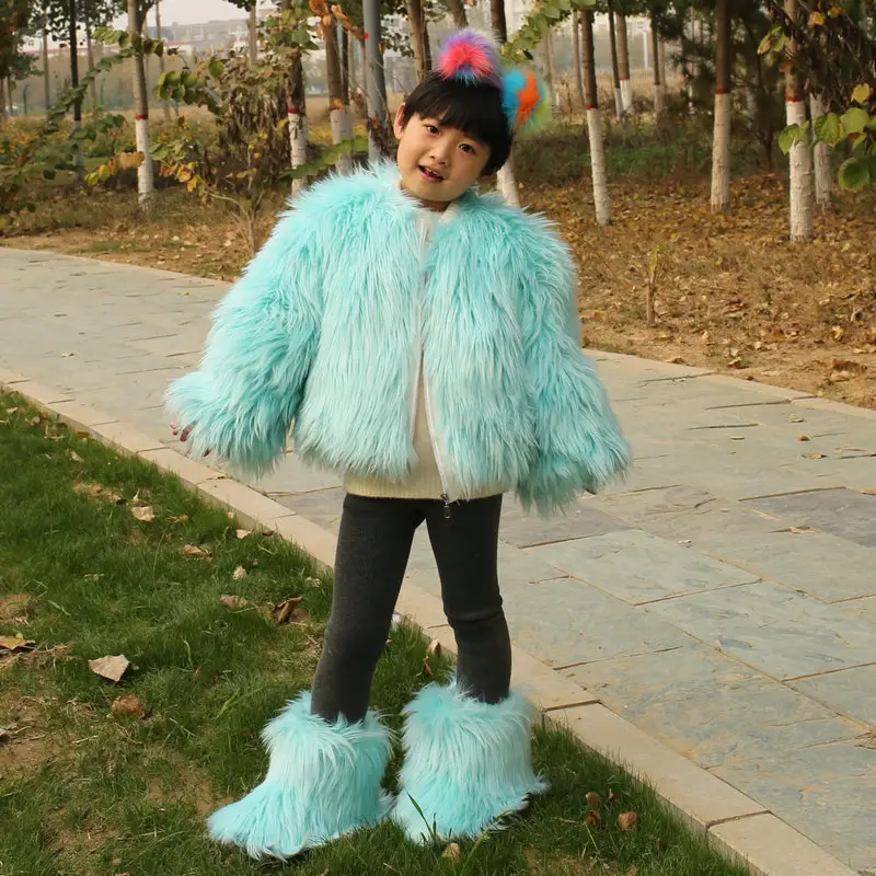 Boots and Jackets Mommy and Me Fur Wholesale Fashion for Kids Fleece OEM toddler girl fur coat